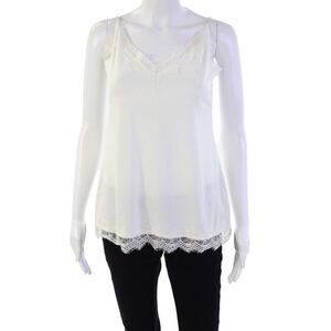 Set Womens Spaghetti Strap V-Neck Lace Trim Camisole Top Solid White Size 10